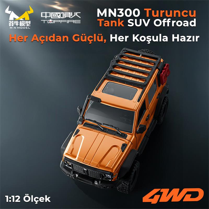 MN Model MN300 1/12 Tank SUV 4WD RC Crawler Offroad Uzaktan Kumandalı Araba Arazi Aracı Model Car Truck RTR Turuncu MN-300 +Dahili Işık Seti