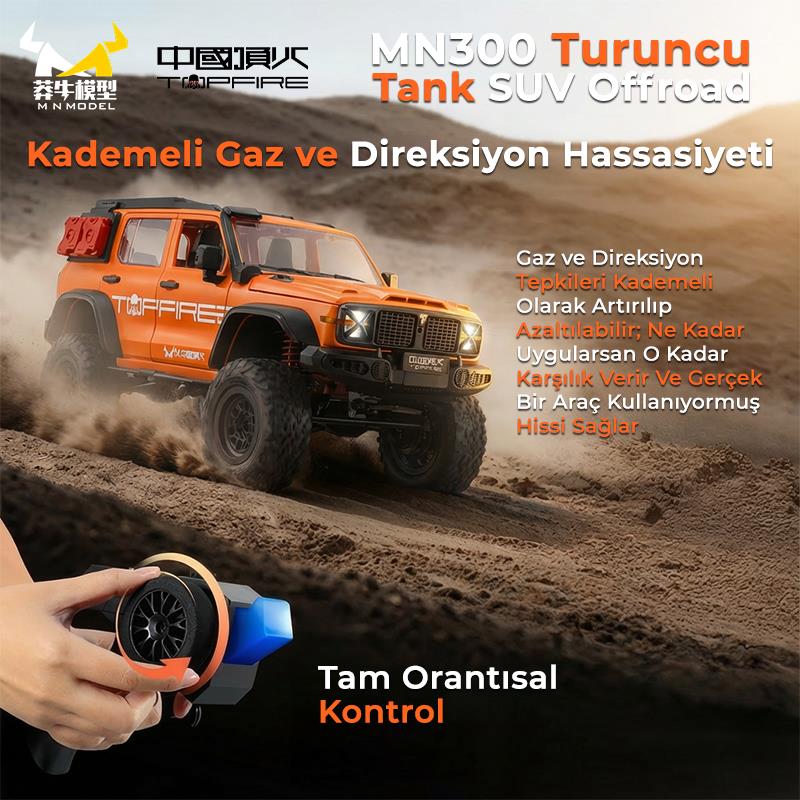 MN Model MN300 1/12 Tank SUV 4WD RC Crawler Offroad Uzaktan Kumandalı Araba Arazi Aracı Model Car Truck RTR Turuncu MN-300 +Dahili Işık Seti