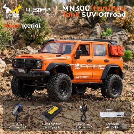 MN Model MN300 1/12 Tank SUV 4WD RC Crawler Offroad Uzaktan Kumandalı Araba Arazi Aracı Model Car Truck RTR Turuncu MN-300 +Dahili Işık Seti - Thumbnail
