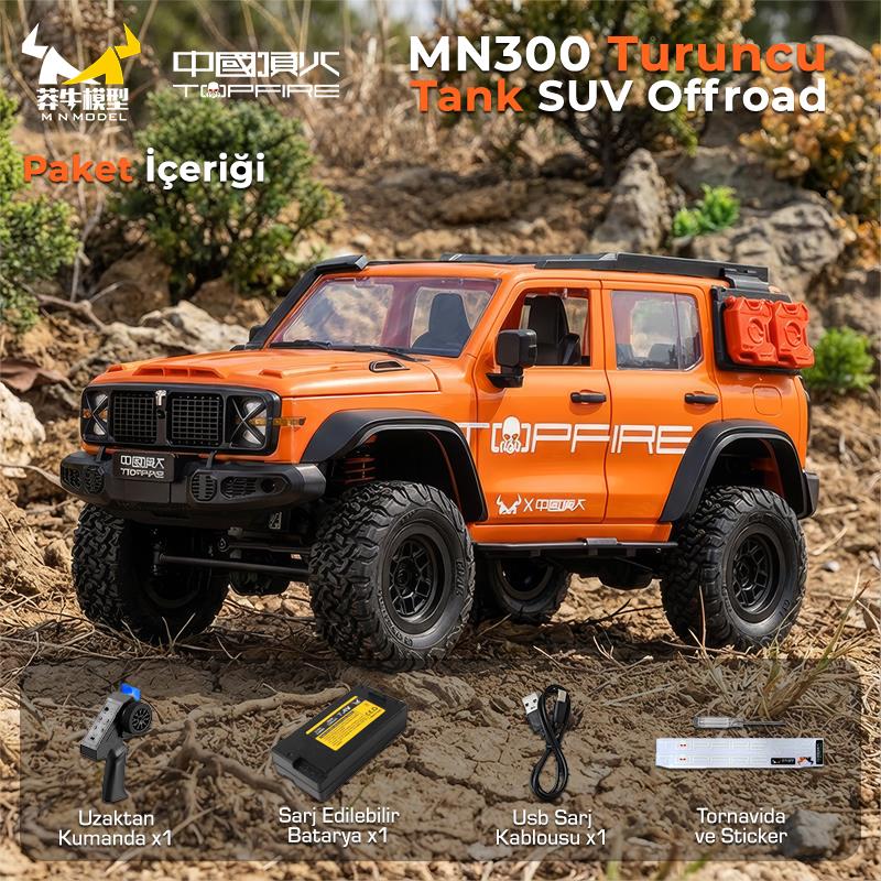 MN Model MN300 1/12 Tank SUV 4WD RC Crawler Offroad Uzaktan Kumandalı Araba Arazi Aracı Model Car Truck RTR Turuncu MN-300 +Dahili Işık Seti