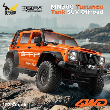 MN Model - MN Model MN300 1/12 Tank SUV 4WD RC Crawler Offroad Uzaktan Kumandalı Araba Arazi Aracı Model Car Truck RTR Turuncu MN-300 +Dahili Işık Seti