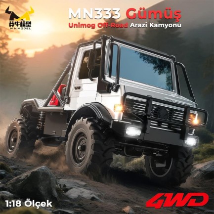 MN Model - MN Model MN333 1/18 Mercedes Unimog U4000 4WD RC Crawler Offroad Uzaktan Kumandalı Araba Arazi Aracı Model Car Truck RTR Gümüş MN-333 +Dahili Işık Seti