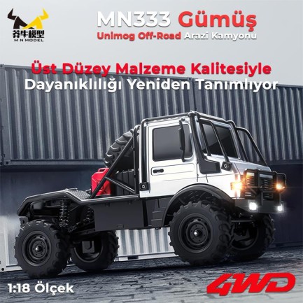MN Model MN333 1/18 Mercedes Unimog U4000 4WD RC Crawler Offroad Uzaktan Kumandalı Araba Arazi Aracı Model Car Truck RTR Gümüş MN-333 +Dahili Işık Seti - Thumbnail