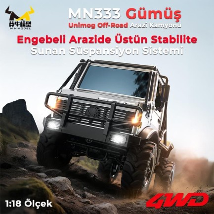 MN Model MN333 1/18 Mercedes Unimog U4000 4WD RC Crawler Offroad Uzaktan Kumandalı Araba Arazi Aracı Model Car Truck RTR Gümüş MN-333 +Dahili Işık Seti - Thumbnail