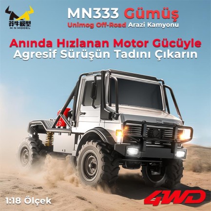 MN Model MN333 1/18 Mercedes Unimog U4000 4WD RC Crawler Offroad Uzaktan Kumandalı Araba Arazi Aracı Model Car Truck RTR Gümüş MN-333 +Dahili Işık Seti - Thumbnail