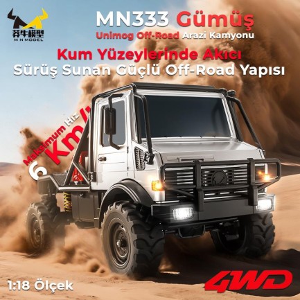 MN Model MN333 1/18 Mercedes Unimog U4000 4WD RC Crawler Offroad Uzaktan Kumandalı Araba Arazi Aracı Model Car Truck RTR Gümüş MN-333 +Dahili Işık Seti - Thumbnail