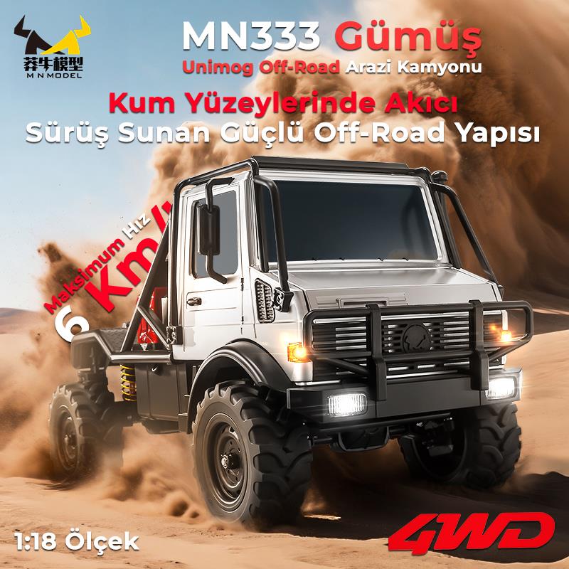 MN Model MN333 1/18 Mercedes Unimog U4000 4WD RC Crawler Offroad Uzaktan Kumandalı Araba Arazi Aracı Model Car Truck RTR Gümüş MN-333 +Dahili Işık Seti