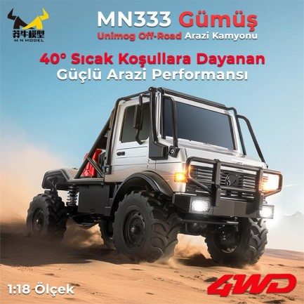 MN Model MN333 1/18 Mercedes Unimog U4000 4WD RC Crawler Offroad Uzaktan Kumandalı Araba Arazi Aracı Model Car Truck RTR Gümüş MN-333 +Dahili Işık Seti - Thumbnail