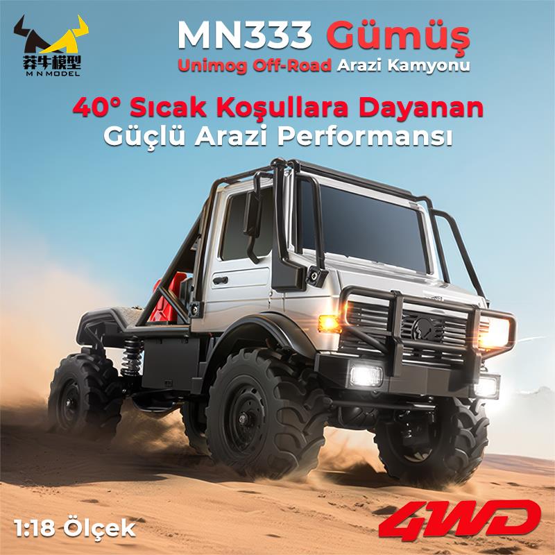 MN Model MN333 1/18 Mercedes Unimog U4000 4WD RC Crawler Offroad Uzaktan Kumandalı Araba Arazi Aracı Model Car Truck RTR Gümüş MN-333 +Dahili Işık Seti