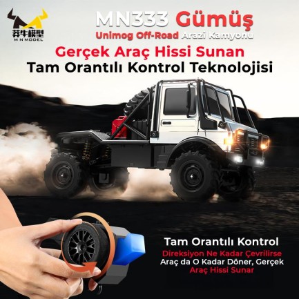 MN Model MN333 1/18 Mercedes Unimog U4000 4WD RC Crawler Offroad Uzaktan Kumandalı Araba Arazi Aracı Model Car Truck RTR Gümüş MN-333 +Dahili Işık Seti - Thumbnail