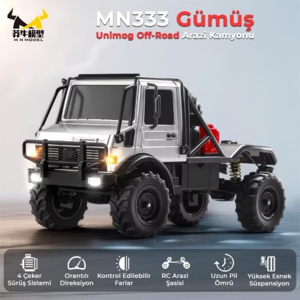 MN Model MN333 1/18 Mercedes Unimog U4000 4WD RC Crawler Offroad Uzaktan Kumandalı Araba Arazi Aracı Model Car Truck RTR Gümüş MN-333 +Dahili Işık Seti - Thumbnail