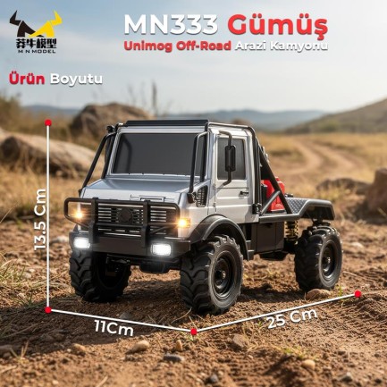 MN Model MN333 1/18 Mercedes Unimog U4000 4WD RC Crawler Offroad Uzaktan Kumandalı Araba Arazi Aracı Model Car Truck RTR Gümüş MN-333 +Dahili Işık Seti - Thumbnail