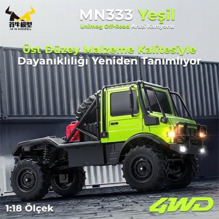 MN Model MN333 1/18 Mercedes Unimog U4000 4WD RC Crawler Offroad Uzaktan Kumandalı Araba Arazi Aracı Model Car Truck RTR Yeşil MN-333 +Dahili Işık Seti - Thumbnail