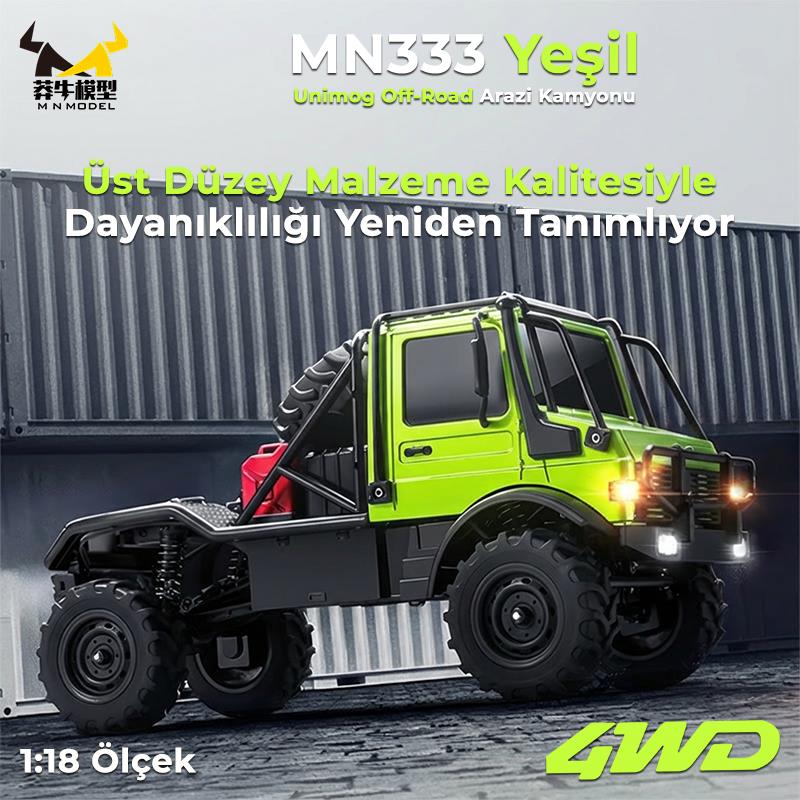 MN Model MN333 1/18 Mercedes Unimog U4000 4WD RC Crawler Offroad Uzaktan Kumandalı Araba Arazi Aracı Model Car Truck RTR Yeşil MN-333 +Dahili Işık Seti