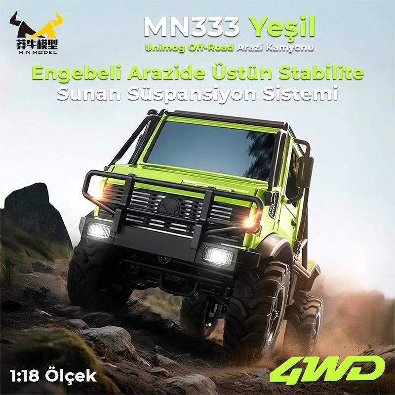 MN Model MN333 1/18 Mercedes Unimog U4000 4WD RC Crawler Offroad Uzaktan Kumandalı Araba Arazi Aracı Model Car Truck RTR Yeşil MN-333 +Dahili Işık Seti