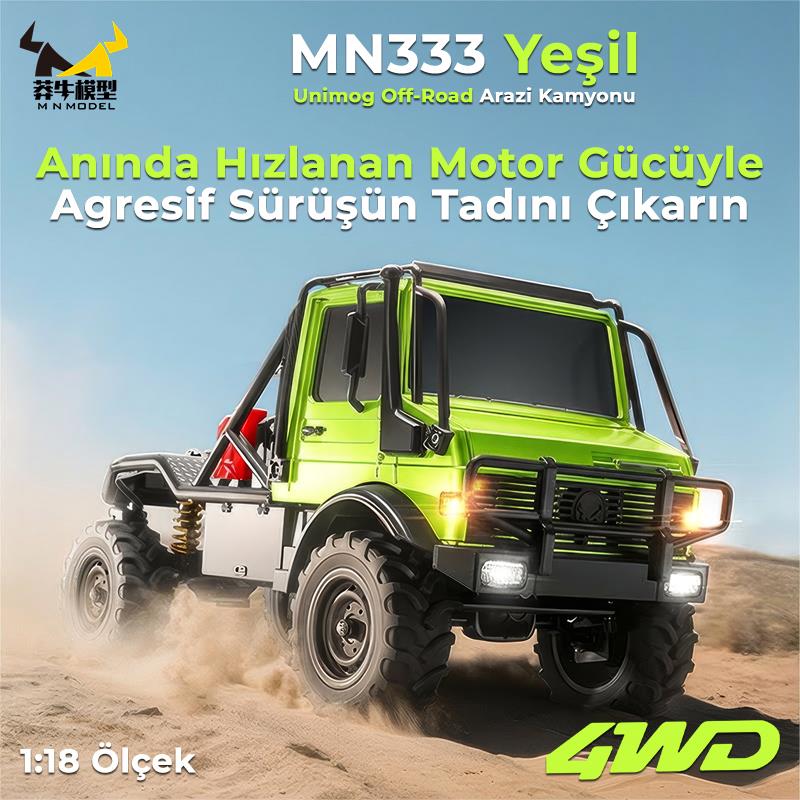 MN Model MN333 1/18 Mercedes Unimog U4000 4WD RC Crawler Offroad Uzaktan Kumandalı Araba Arazi Aracı Model Car Truck RTR Yeşil MN-333 +Dahili Işık Seti