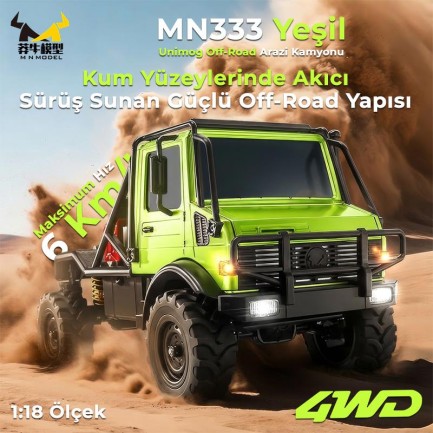 MN Model MN333 1/18 Mercedes Unimog U4000 4WD RC Crawler Offroad Uzaktan Kumandalı Araba Arazi Aracı Model Car Truck RTR Yeşil MN-333 +Dahili Işık Seti - Thumbnail