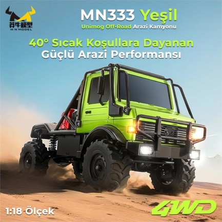 MN Model MN333 1/18 Mercedes Unimog U4000 4WD RC Crawler Offroad Uzaktan Kumandalı Araba Arazi Aracı Model Car Truck RTR Yeşil MN-333 +Dahili Işık Seti - Thumbnail