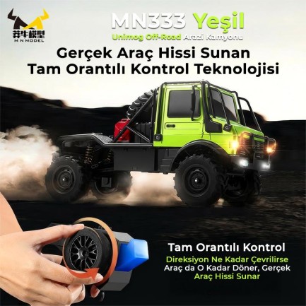 MN Model MN333 1/18 Mercedes Unimog U4000 4WD RC Crawler Offroad Uzaktan Kumandalı Araba Arazi Aracı Model Car Truck RTR Yeşil MN-333 +Dahili Işık Seti - Thumbnail