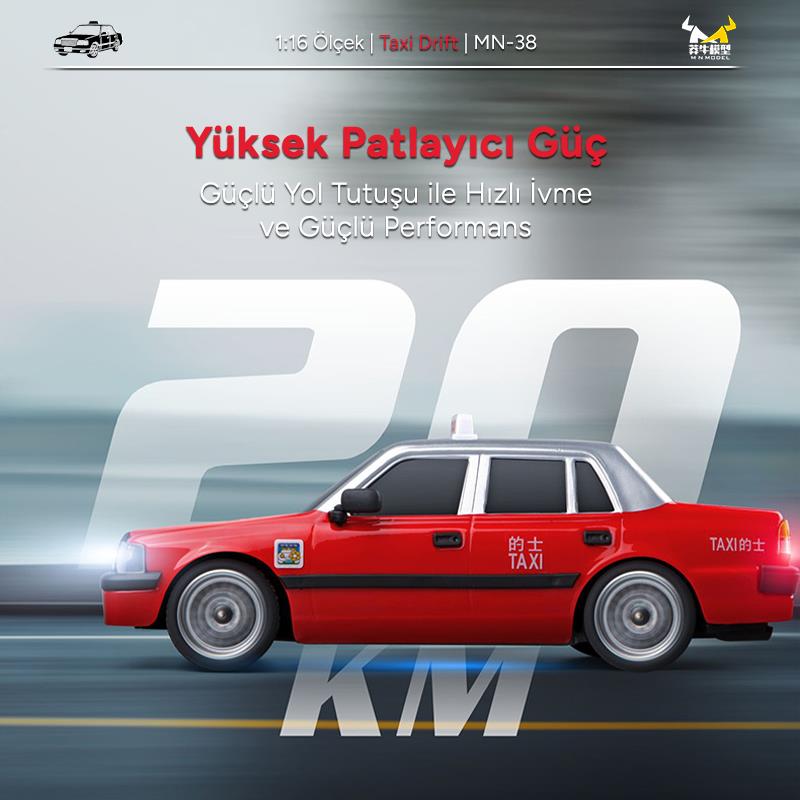 MN Model MN38 MN-38 1/16 Taxi Drift RC Model Onroad Uzaktan Kumandalı Araba RTR Kırmızı