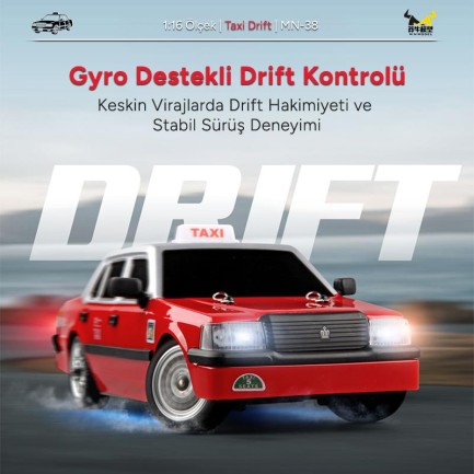 MN Model MN38 1/16 4WD Taxi Uzaktan Kumandalı RC Drift Arabası Led Işıklı Onroad Racing Car w/Gyro 2.4GHZ RTR Kırmızı MN-38 - Thumbnail