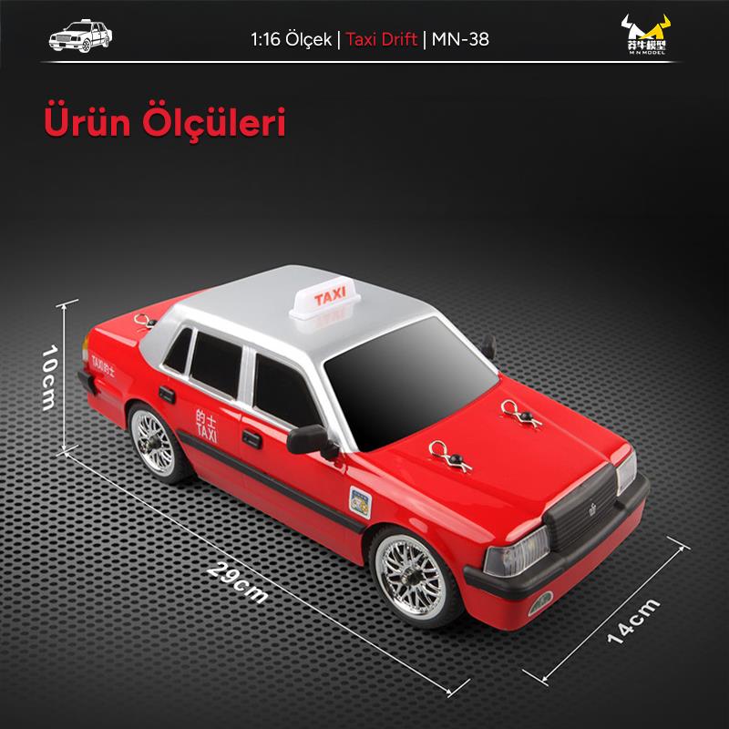 MN Model MN38 1/16 4WD Taxi Uzaktan Kumandalı RC Drift Arabası Led Işıklı Onroad Racing Car w/Gyro 2.4GHZ RTR Kırmızı MN-38