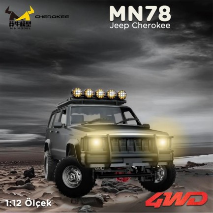 MN Model - MN Model MN78 1/12 Jeep Cherokee 4x4 RC Model Crawler Offroad Truck Uzaktan Kumandalı Araba RTR Gümüş+Dahili Işık Seti MN-78