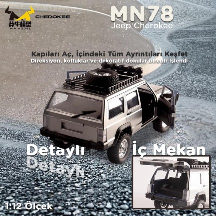 MN Model MN78 1/12 Jeep Cherokee 4x4 RC Model Crawler Offroad Truck Uzaktan Kumandalı Araba RTR Gümüş+Dahili Işık Seti MN-78 - Thumbnail