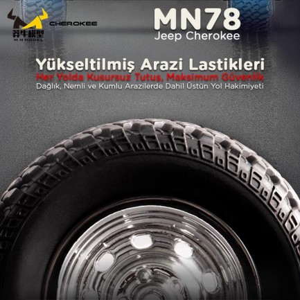 MN Model MN78 1/12 Jeep Cherokee 4x4 RC Model Crawler Offroad Truck Uzaktan Kumandalı Araba RTR Gümüş+Dahili Işık Seti MN-78 - Thumbnail