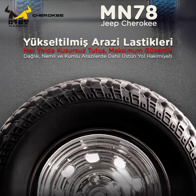 MN Model MN78 1/12 Jeep Cherokee 4x4 RC Model Crawler Offroad Truck Uzaktan Kumandalı Araba RTR Gümüş+Dahili Işık Seti MN-78