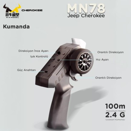 MN Model MN78 1/12 Jeep Cherokee 4x4 RC Model Crawler Offroad Truck Uzaktan Kumandalı Araba RTR Gümüş+Dahili Işık Seti MN-78 - Thumbnail