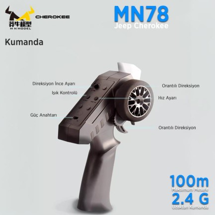 MN Model MN78 1/12 Jeep Cherokee 4x4 RC Model Crawler Offroad Truck Uzaktan Kumandalı Araba RTR Mavi+Dahili Işık Seti - Thumbnail