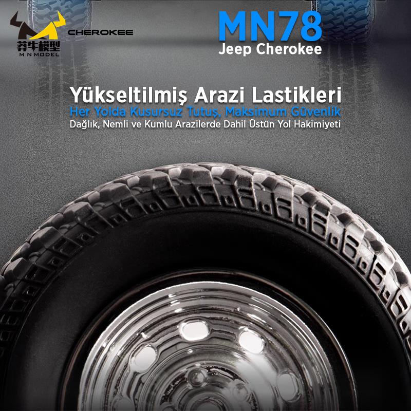 MN Model MN78 1/12 Jeep Cherokee 4x4 RC Model Crawler Offroad Truck Uzaktan Kumandalı Araba RTR Mavi+Dahili Işık Seti