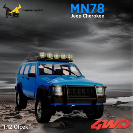MN Model MN78 1/12 Jeep Cherokee 4x4 RC Model Crawler Offroad Truck Uzaktan Kumandalı Araba RTR Mavi+Dahili Işık Seti - Thumbnail
