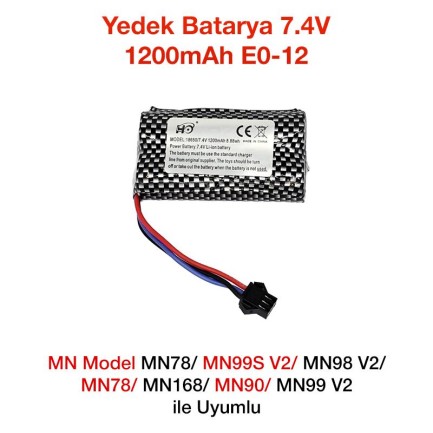 MN Model - MN Model MN78/MN99S V2/MN98 V2/MN78/MN168/MN90/MN99 V2 İçin Yedek Batarya 7.4V 1200mah E0-12