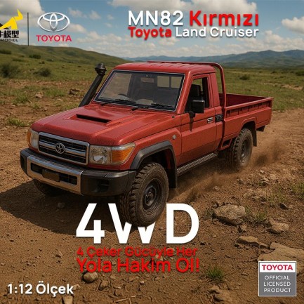 MN Model MN82 1/12 Toyota Land Cruiser LC79 4WD RC Model Crawler Offroad Uzaktan Kumandalı Araba Truck RTR Lisanslı Kırmızı+Dahili Işık Seti MN-82 - Thumbnail