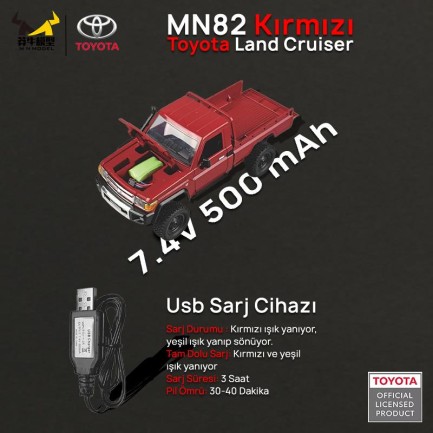 MN Model MN82 1/12 Toyota Land Cruiser LC79 4WD RC Model Crawler Offroad Uzaktan Kumandalı Araba Truck RTR Lisanslı Kırmızı+Dahili Işık Seti MN-82 - Thumbnail
