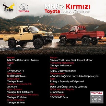 MN Model MN82 1/12 Toyota Land Cruiser LC79 4WD RC Model Crawler Offroad Uzaktan Kumandalı Araba Truck RTR Lisanslı Kırmızı+Dahili Işık Seti MN-82 - Thumbnail