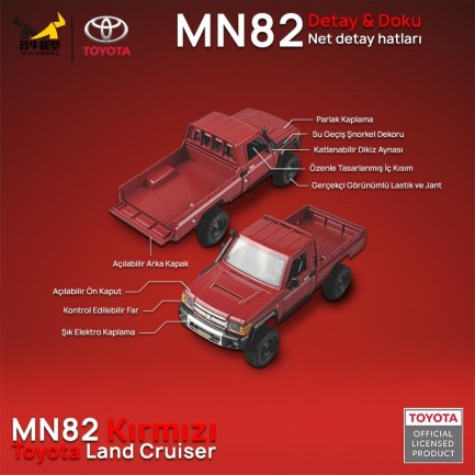 MN Model MN82 1/12 Toyota Land Cruiser LC79 4WD RC Model Crawler Offroad Uzaktan Kumandalı Araba Truck RTR Lisanslı Kırmızı+Dahili Işık Seti MN-82 - Thumbnail