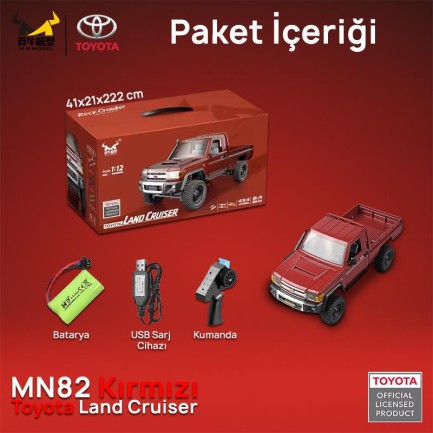 MN Model MN82 1/12 Toyota Land Cruiser LC79 4WD RC Model Crawler Offroad Uzaktan Kumandalı Araba Truck RTR Lisanslı Kırmızı+Dahili Işık Seti MN-82 - Thumbnail