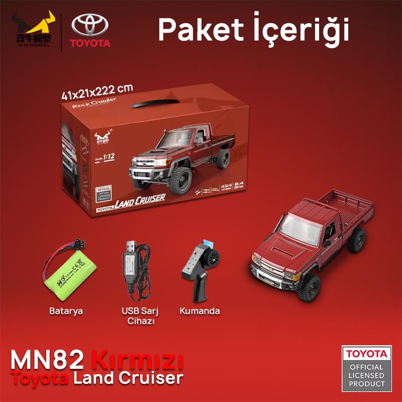 MN Model MN82 1/12 Toyota Land Cruiser LC79 4WD RC Model Crawler Offroad Uzaktan Kumandalı Araba Truck RTR Lisanslı Kırmızı+Dahili Işık Seti MN-82