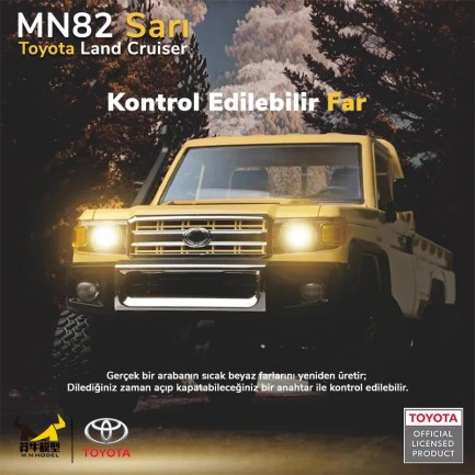 MN Model MN82 1/12 Toyota Land Cruiser LC79 4WD RC Model Crawler Offroad Uzaktan Kumandalı Araba Truck RTR Lisanslı Sarı+Dahili Işık Seti MN-82 - Thumbnail