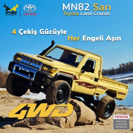 MN Model MN82 1/12 Toyota Land Cruiser LC79 4WD RC Model Crawler Offroad Uzaktan Kumandalı Araba Truck RTR Lisanslı Sarı+Dahili Işık Seti MN-82 - Thumbnail