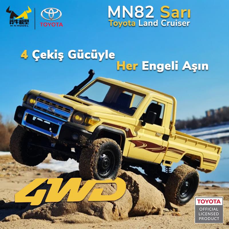 MN Model MN82 1/12 Toyota Land Cruiser LC79 4WD RC Model Crawler Offroad Uzaktan Kumandalı Araba Truck RTR Lisanslı Sarı+Dahili Işık Seti MN-82
