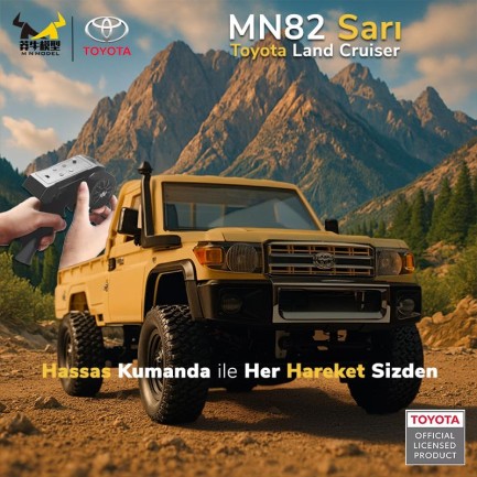 MN Model MN82 1/12 Toyota Land Cruiser LC79 4WD RC Model Crawler Offroad Uzaktan Kumandalı Araba Truck RTR Lisanslı Sarı+Dahili Işık Seti MN-82 - Thumbnail