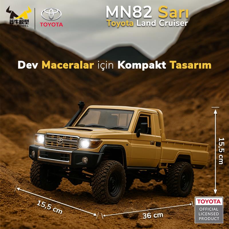 MN Model MN82 1/12 Toyota Land Cruiser LC79 4WD RC Model Crawler Offroad Uzaktan Kumandalı Araba Truck RTR Lisanslı Sarı+Dahili Işık Seti MN-82
