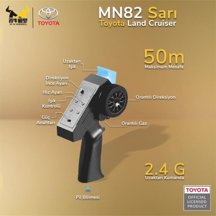 MN Model MN82 1/12 Toyota Land Cruiser LC79 4WD RC Model Crawler Offroad Uzaktan Kumandalı Araba Truck RTR Lisanslı Sarı+Dahili Işık Seti MN-82 - Thumbnail
