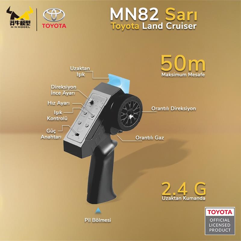 MN Model MN82 1/12 Toyota Land Cruiser LC79 4WD RC Model Crawler Offroad Uzaktan Kumandalı Araba Truck RTR Lisanslı Sarı+Dahili Işık Seti MN-82