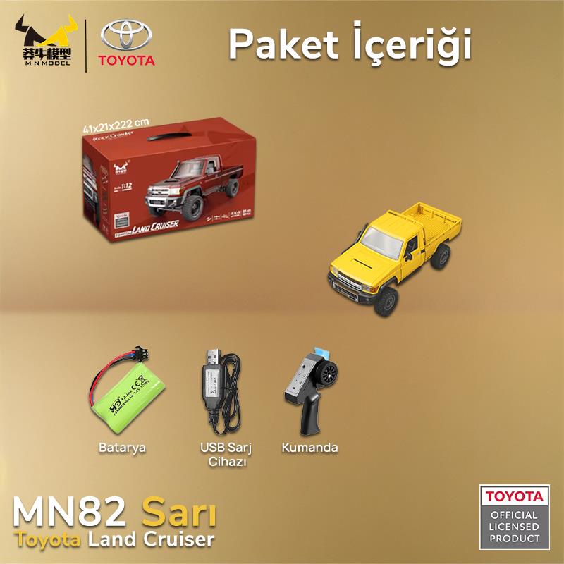 MN Model MN82 1/12 Toyota Land Cruiser LC79 4WD RC Model Crawler Offroad Uzaktan Kumandalı Araba Truck RTR Lisanslı Sarı+Dahili Işık Seti MN-82