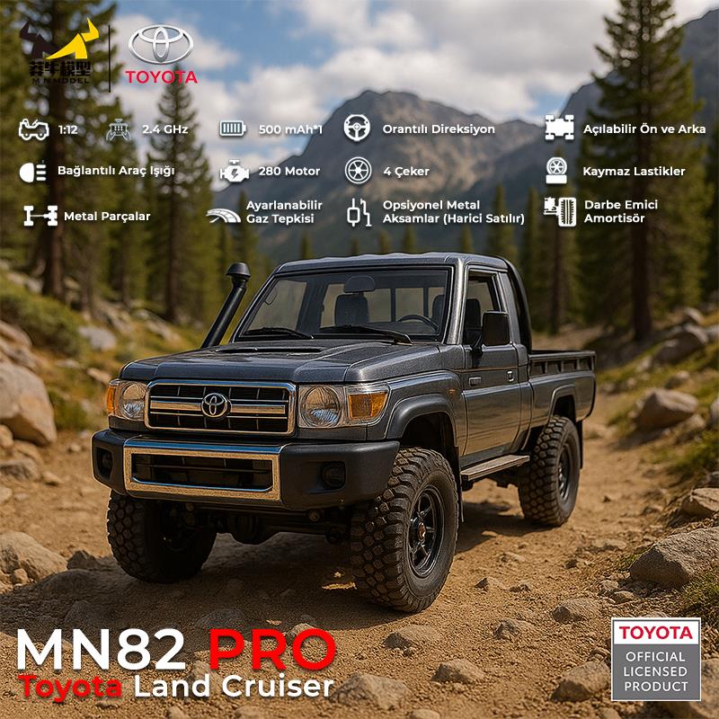 MN Model MN82 Pro 1/12 Toyota Land Cruiser LC79 4WD RC Model Crawler Offroad Truck Uzaktan Kumandalı Araba RTR Lisanslı Gümüş+Dahili Işık Seti MN-82